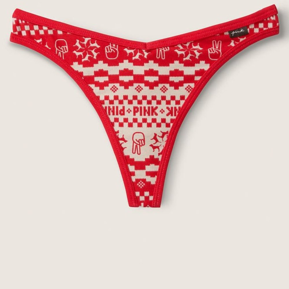 ❄VS PINK Cotton Thong Winter Sweater Look Snowflake Peace Christmas NWT